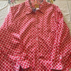 Ruby rd fuchsia pink resistant long sleeves with contrast printed button cuffs